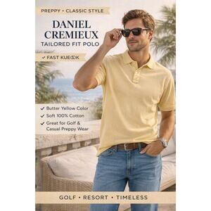 Daniel Cremieux Polo Shirt Mens L Tailored Fit Butter Yellow Preppy Golf Classic
